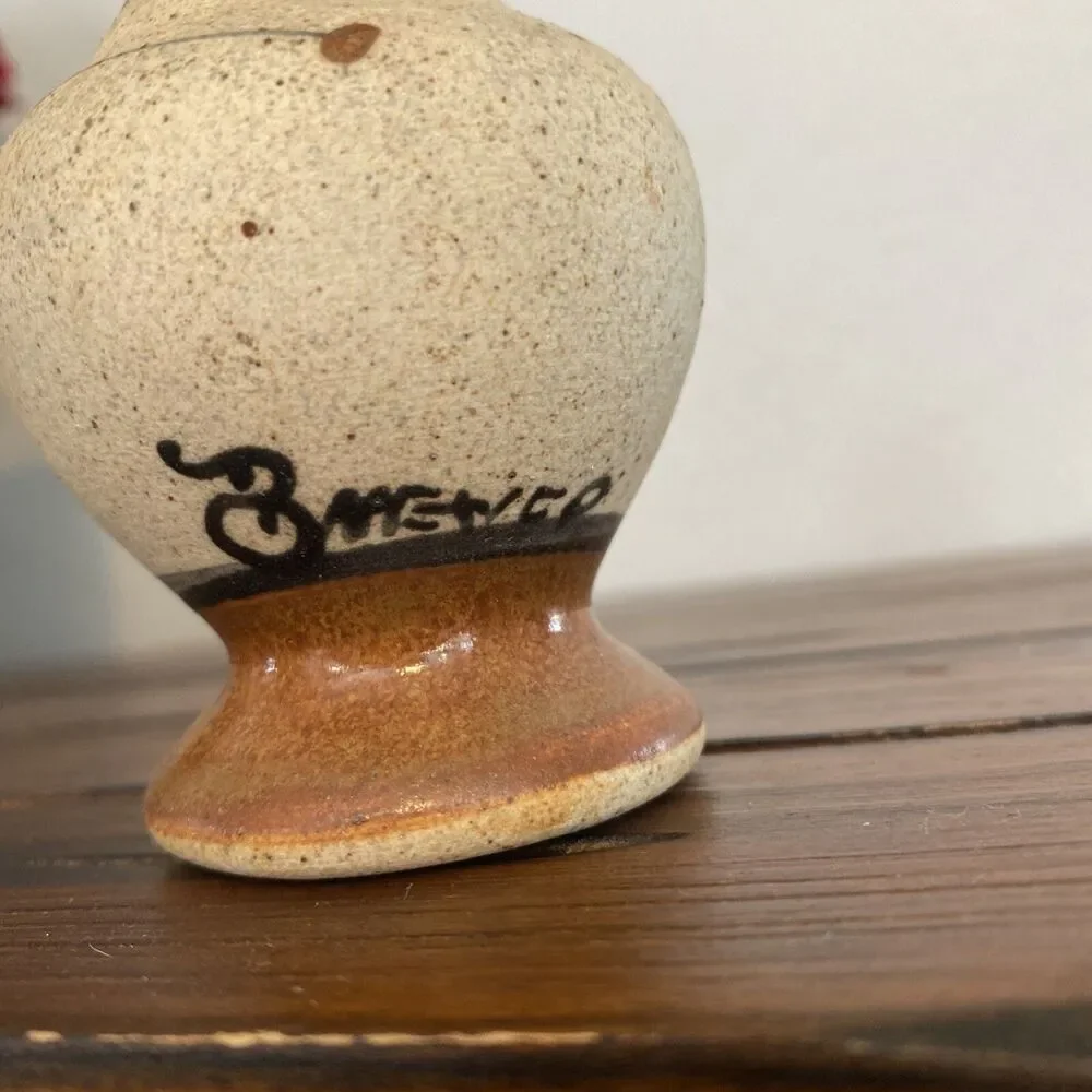 Vintage Mexican Art Pottery Stoneware Vase Hand Painted Signed Floral Small 5”